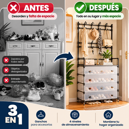 Organizador de zapatos con perchero 5 niveles multifuncional 3 en 1