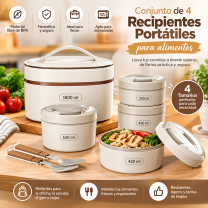 Juego de 4 recipientes portátiles para alimento