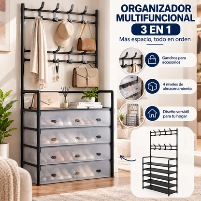 Organizador de zapatos con perchero 5 niveles multifuncional 3 en 1