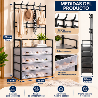 Organizador de zapatos con perchero 5 niveles multifuncional 3 en 1